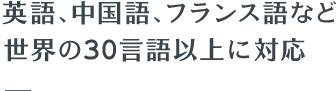 英語、中国語、フランス語など世界の30言語以上に対応